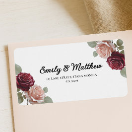 Elegante Burgundy Rose Rücksendeadressen-Aufkleber Adressaufkleber