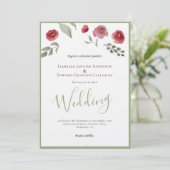 Elegante Burgundy Rose & Sage Green Wedding Einladung (Stehend Vorderseite)