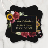 Elegante Burgundy Rose Sonnenblumen Goldene Hochze Geschenkanhänger (Vorderseite)