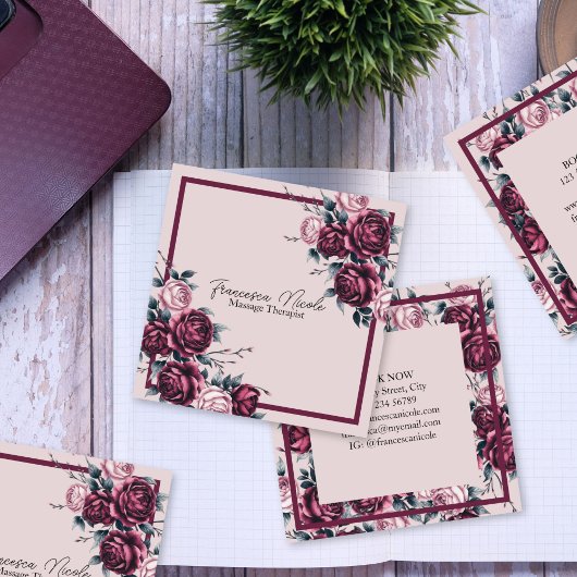 Elegante Burgundy Rose Square Business Card Quadratische Visitenkarte
