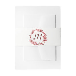 Elegante Burgundy Rose Wreath Monogram Wedding Einladungsbanderole