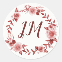 Elegante Burgundy Rose Wreath Monogram Wedding