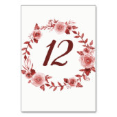 Elegante Burgundy Rose Wreath Tischnummer Cards (Rückseite)
