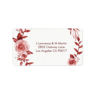 Elegante Burgundy Rose Wreath Wasserfarbe Adresse Adressaufkleber