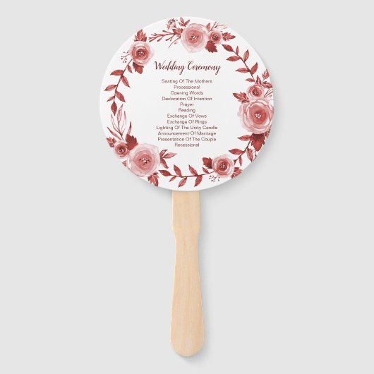 Elegante Burgundy Rose Wreath Wedding Programs Fächer (Rückseite)