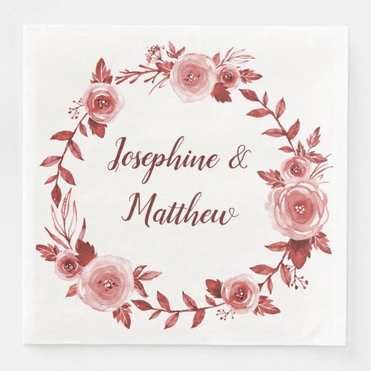 Elegante Burgundy Rose Wreath Wedding Serviette (Vorderseite)