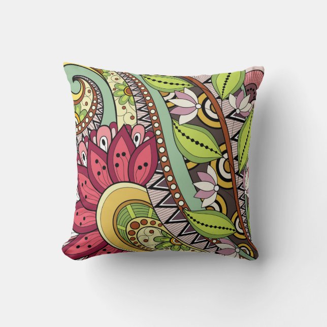 Elegante, burgundy-rote Blume und wirbeln Kissen (Vorderseite)