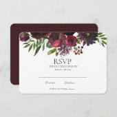 Elegante Burgundy Rote Rose Floral Wedding RSVP Ca (Vorne/Hinten)