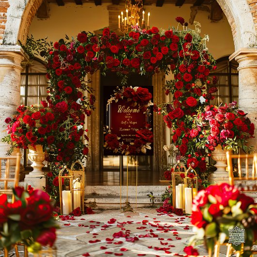 Elegante Burgundy Rote Rose & Gold Wedding Poster