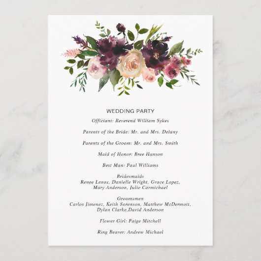 Elegante Burgundy Rustic Fall Floral Wedding Programm (Rückseite)