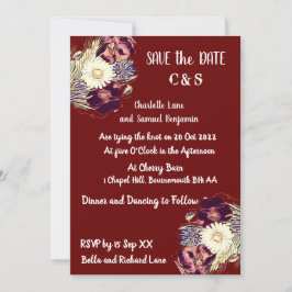 Elegante Burgundy Rustic Floral Monogram Wedding Einladung