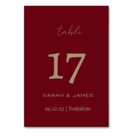 Elegante Burgundy Script Custom Tischnummer Card