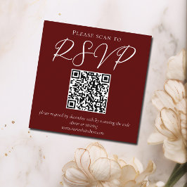 Elegante Burgundy Script Minimalistisch QR Code We Begleitkarte