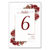 Elegante Burgundy & Silver Blume Tischnummer (Vorderseite)