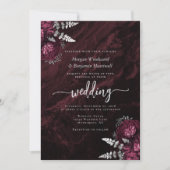 Elegante Burgundy Silver Floral Wedding Einladung (Vorderseite)