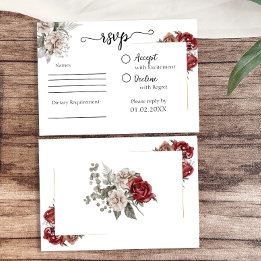 Elegante Burgundy & Silver Floral Wedding RSVP Karte