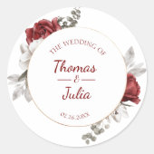 Elegante Burgundy & Silver Floral Wedding Runder Aufkleber (Vorderseite)