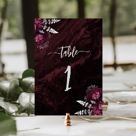 Elegante Burgundy Silver Floral Wedding Tischnummer