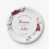 Elegante Burgundy & Silver Watercolor Hochzeit Pappteller (Vorderseite)