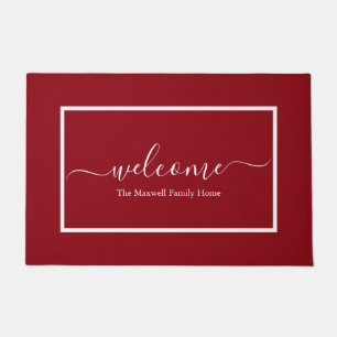 Elegante burgundy-Skriptnamen - Familienname willk Fußmatte