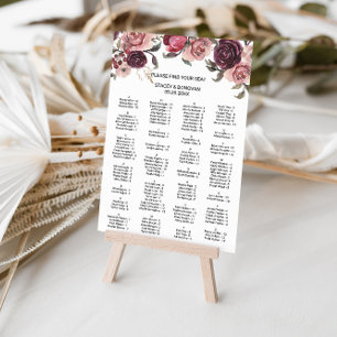 Elegante Burgundy Summer Alphabetical Seating Char Poster