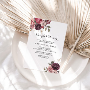 Elegante Burgundy Summer Floral Couples Dusche Einladung