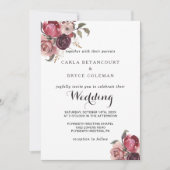 Elegante Burgundy Summer Floral Wedding Einladung (Vorderseite)