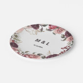Elegante Burgundy Summer Floral Wedding Pappteller (Schrägansicht)