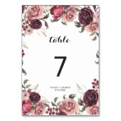 Elegante Burgundy Summer Floral Wedding Tischnummer (Rückseite)