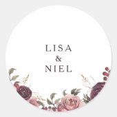 Elegante Burgundy Summer Wedding Umschlag Aufklebe Runder Aufkleber (Vorderseite)