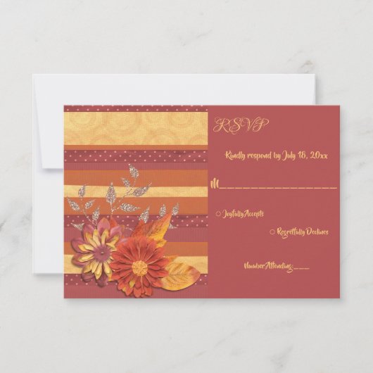 Elegante Burgundy Texture Glitzer Blumenzehen RSVP Karte (Vorderseite)