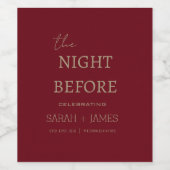 Elegante Burgundy The Night Before Wedding Party Weinetikett (Einzelnes Label)