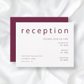 Elegante Burgundy Typografy Wedding Reception Begleitkarte