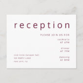Elegante Burgundy Typografy Wedding Reception Begleitkarte (Vorderseite)