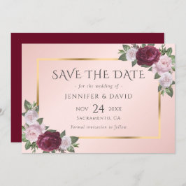 Elegante Burgundy- und Blush-Hochzeit speichern da Save The Date