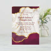 Elegante Burgundy und Gold Agate Wedding Einladung (Stehend Vorderseite)
