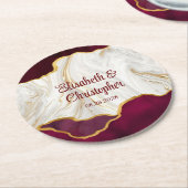Elegante Burgundy und Gold Agate Wedding Runder Pappuntersetzer (Angewinkelt)