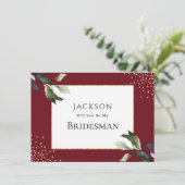 Elegante Burgundy und Gold Bridesman Vorschlagskar (Stehend Vorderseite)