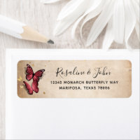 Elegante Burgundy und Gold Butterfly Rücksendeadre