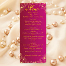 Elegante Burgundy und Gold Floral Wedding Menu Car