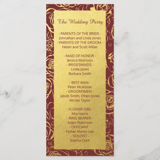 Elegante Burgundy und Gold Foil Blume Programm (Rückseite)