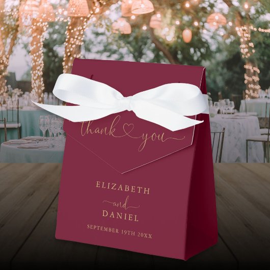 Elegante Burgundy und Gold Heart Script Wedding Geschenkschachtel