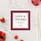 Elegante Burgundy und Gold Liebe und Dank Hochzeit Serviette (Beispiel)