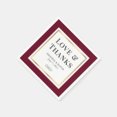 Elegante Burgundy und Gold Liebe und Dank Hochzeit Serviette (Ecke)