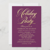 Elegante Burgundy und Gold Script Holiday Party Einladung (Vorderseite)