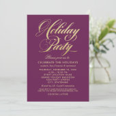 Elegante Burgundy und Gold Script Holiday Party Einladung (Stehend Vorderseite)