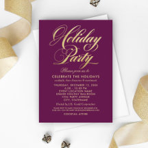 Elegante Burgundy und Gold Script Holiday Party