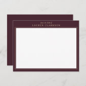 Elegante Burgundy und Gold Stationery Note Card Dankeskarte (Vorne/Hinten)