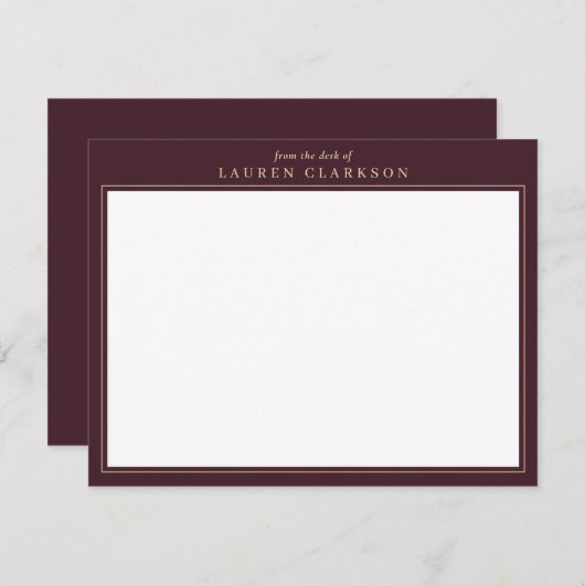 Elegante Burgundy und Gold Stationery Note Card Dankeskarte (Vorne/Hinten)