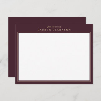 Elegante Burgundy und Gold Stationery Note Card Dankeskarte